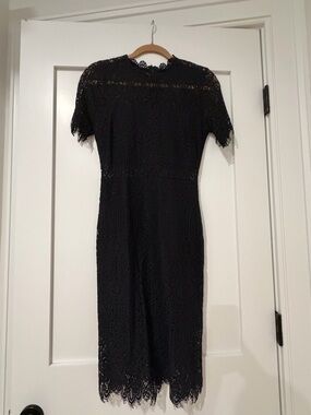 Lulu's Black Lace Midi Dress with Scalloped Hem